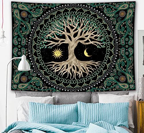 Forater Tree Of Life Tapestry Wall Hanging Aesthetic Sun And Moon Tapestry With Vintage Paisley Flowers Colorful Tree Wall Tapestry For Bedroom thumb #3