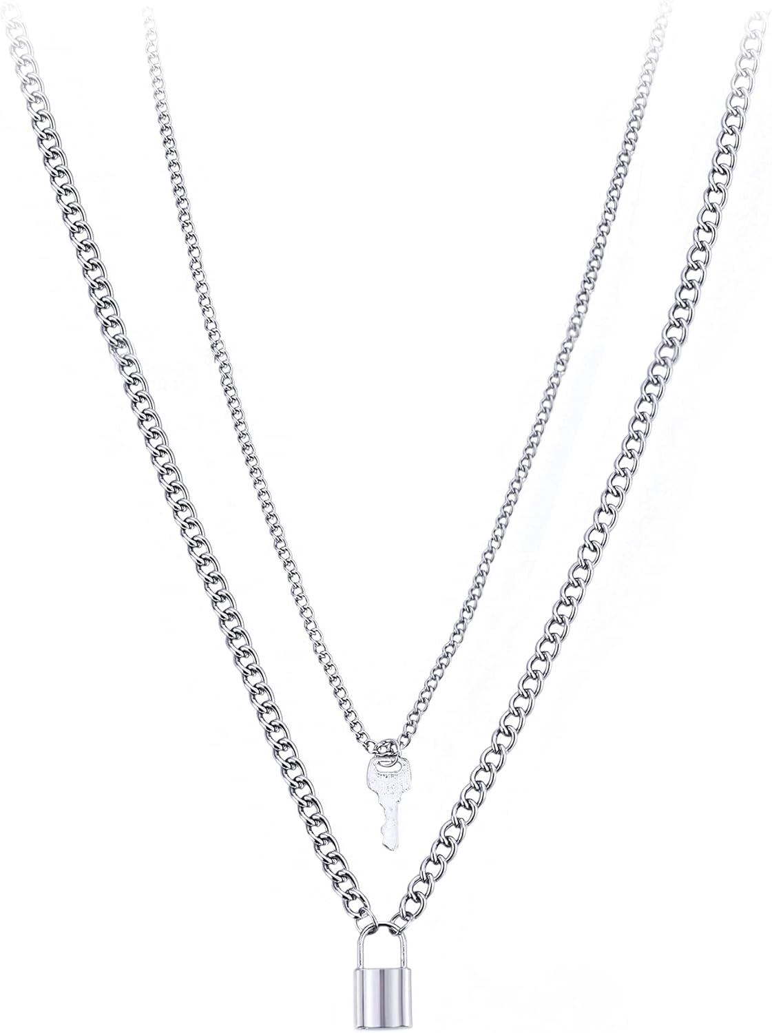 Lock Key Pendant Necklace Egirl Chains Lock Chain Necklace Statement Long Chain Punk Multilayer Choker for Women Men - Image 2