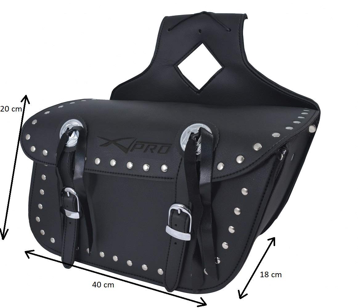A-Pro Borsa Bisacce Moto Customo Chopper Borchie Cromate Nero laterale destra mono