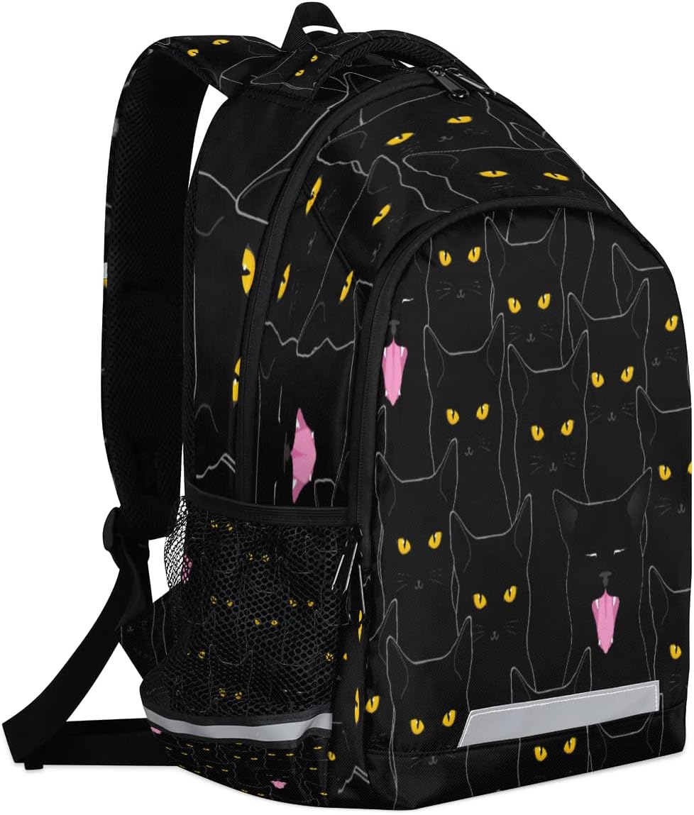 Funny Animal Black Cat Backpack for Men Women Lightweight Laptop College School Bookbag Casual Daypack for Travel Hiking Camping with Reflective Strip
