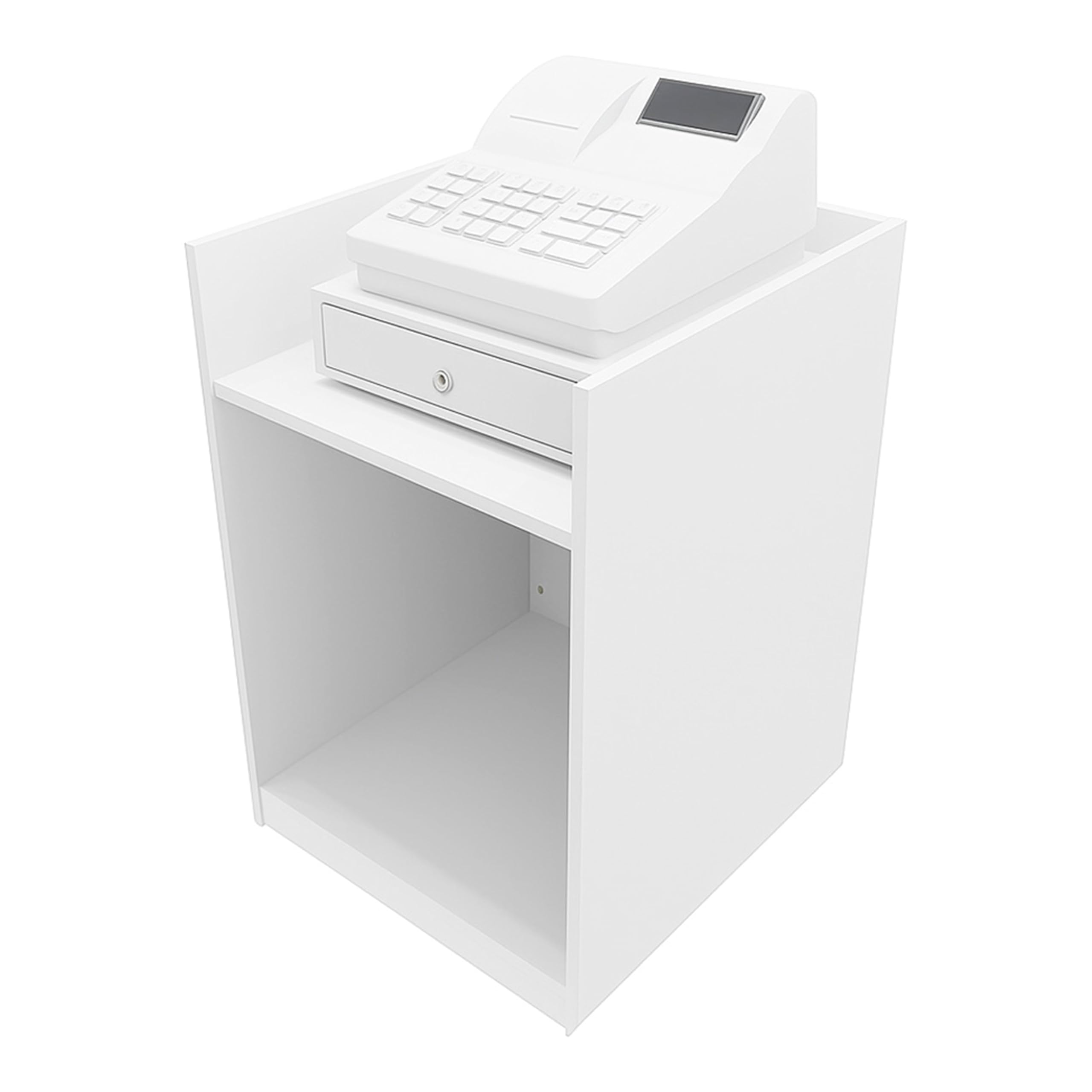 Mostrador para Caja Registradora | MDF Blanco | 60x60x90cm | Diseño modular compacto | 2 estantes | Ideal para tiendas y comercios | Fácil Montaje | Mostrador Recepción Expositor Comercial Recepción