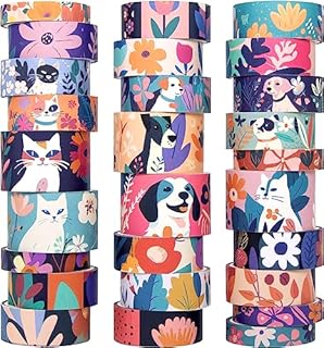 Cute Washi Tape Set, 27 Rolls Masking Tape with Cat, Dog, Flower, Colorful Washi Tape for Journaling Aesthetic, Scrapbooking, Planner, Kids' Crafts