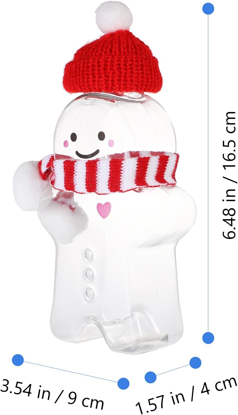 Kisangel Christmas Gingerbread Man Drink Bottles Gingerbread Container 3 Pack 350Ml Clear Reusable Juice Cups with Leakproof Caps and Festive Mini Hats and Scarves for Holiday Parties