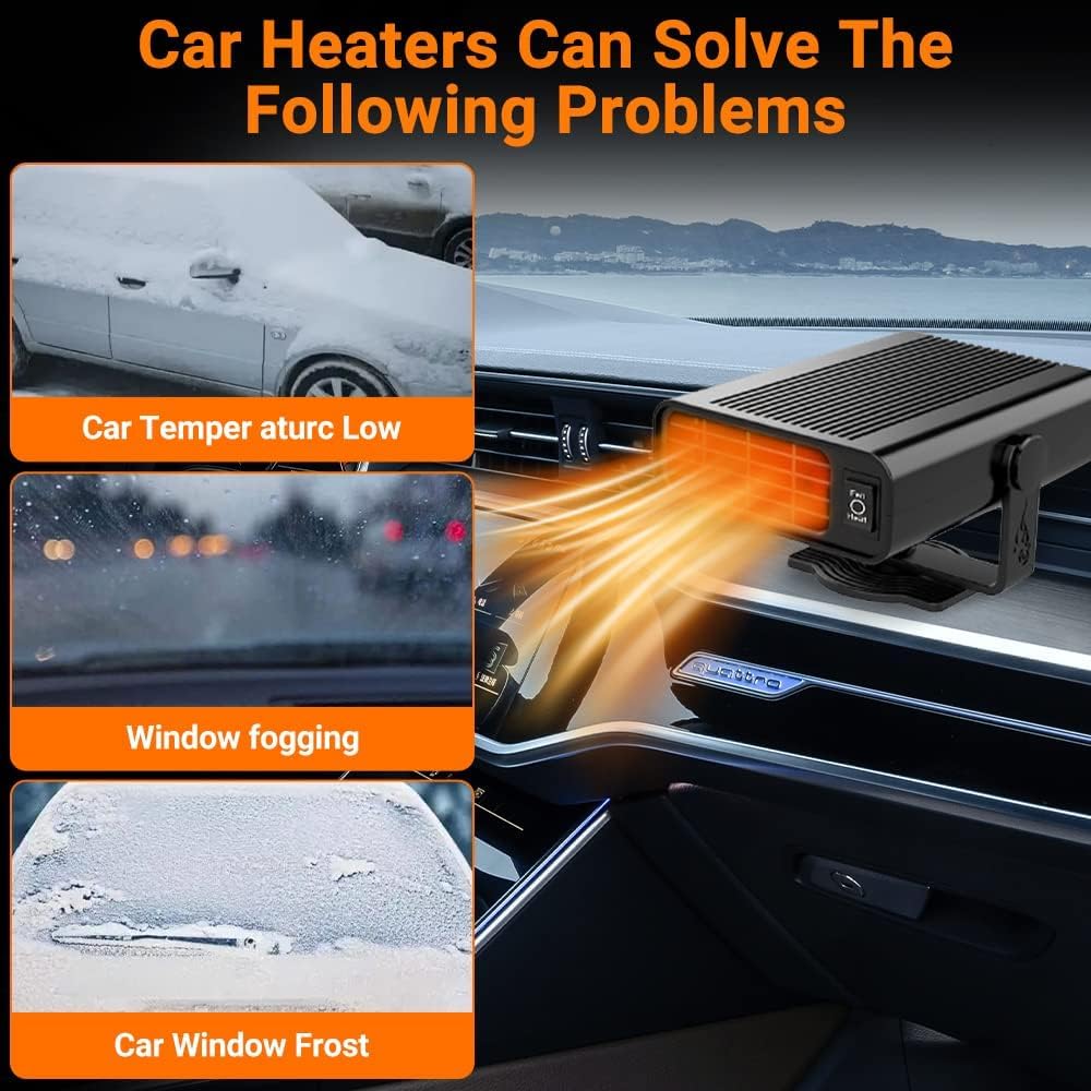 Chauffage de voiture 12V - Ventilateur chauffage de voiture portable d'hiver 150W anti-buée dégivreur chauffage automobile réchauffeur et dégivreur chauffage refroidissement avec