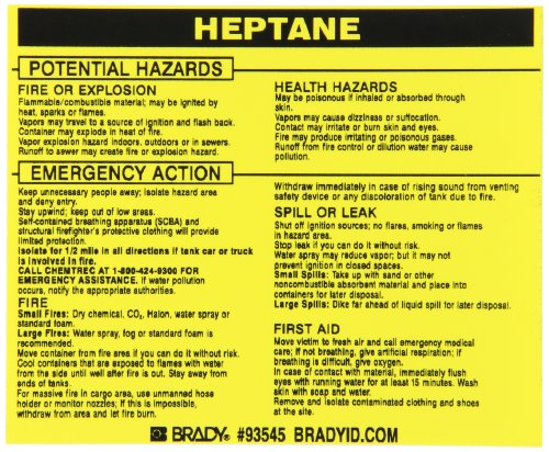 Étiquette Heptane Brady pour identifier et sécuriser vos fûts de solvant