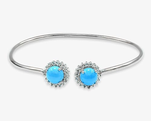 Miniatura 3 de Natural Sleeping Beauty - Brazalete redondo de plata de ley 925 con piedra preciosa, turquesa y piedra natal de diciembre, regalo de cumpleaños para