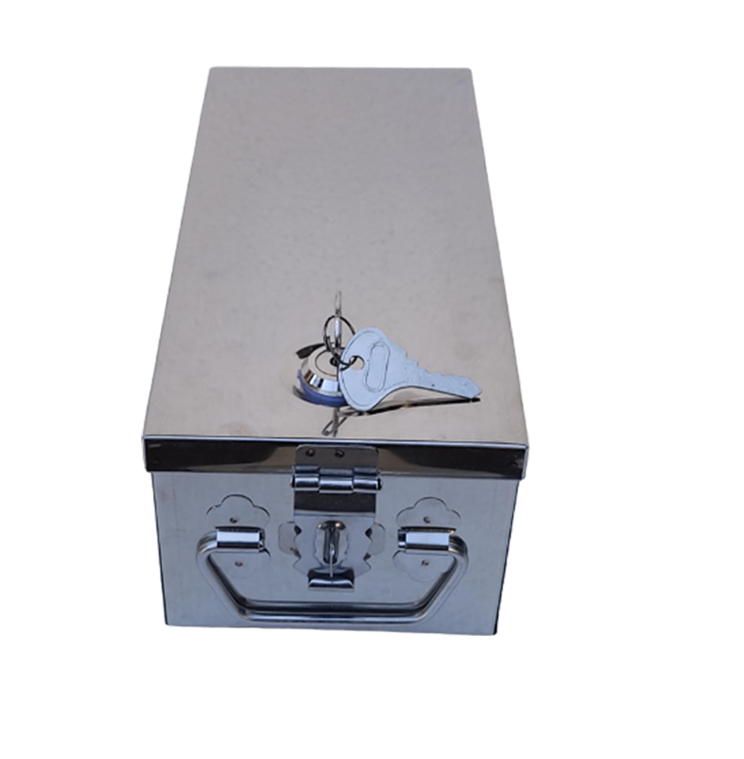 Stainless Steel Bank Safe Locker Box, Cash Drawer, Jewellery Storage Container Peti Size - 8 Inch Cash Box (With Pre fited Lock & 2 Key (8 Inch)-image-36