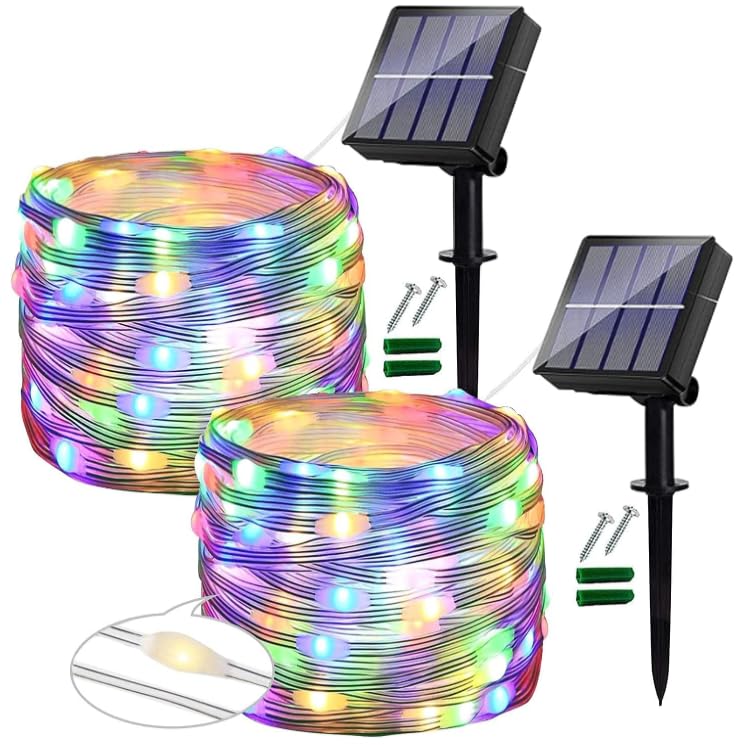 Kasanni 2 StüCk Solar Lichterkette Aussen 12m 120 LED Lichterkette Solar AußEn Wetterfest 8 Modi Solar Lichterkette Outdoor Geeignet für Garten, Balkon, Camping, Hof, Partys, Hochzeiten (Farbe)