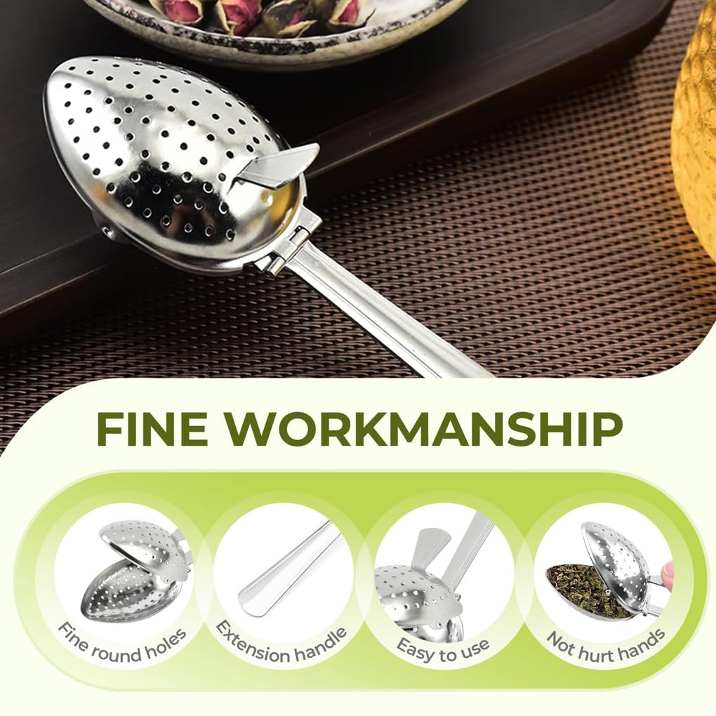 3 stück Edelstahl Tee Ei Feine Mesh Tee Blätter Mit Edelstahl Tee Tee Blätter Reinigen Infuser Löffel Löcher Tee, Gold, 15 * 3.95 * 3.5 cm