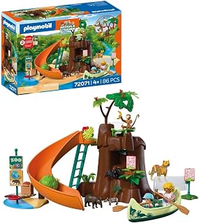 PLAYMOBIL | Animals & Friends | Zoo Aventura en la Jungla | Gran árbol de la Jungla con Canoa y Hoja-catapulta | Juguete Infantil a Partir de 4 años | 72071