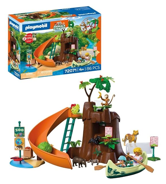 PLAYMOBIL | Animals & Friends | Zoo Aventura en la Jungla | Gran árbol de la Jungla con Canoa y Hoja-catapulta | Juguete Infantil a Partir de 4 años | 72071