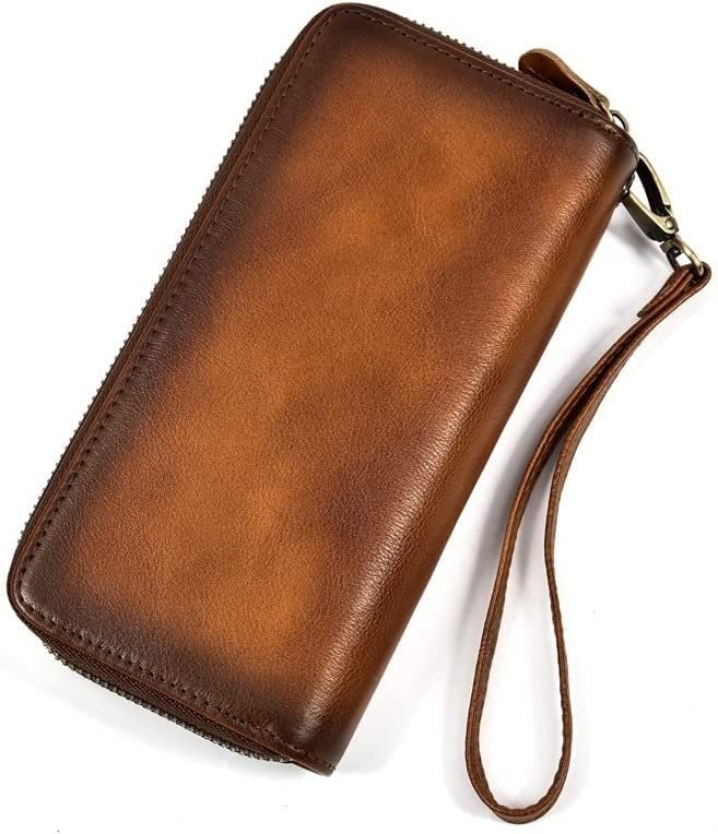 Clutch Purse Double Zipper Card Holders Wallets Vintage Genuine Leather Long Wallet Leather Purse for Men2