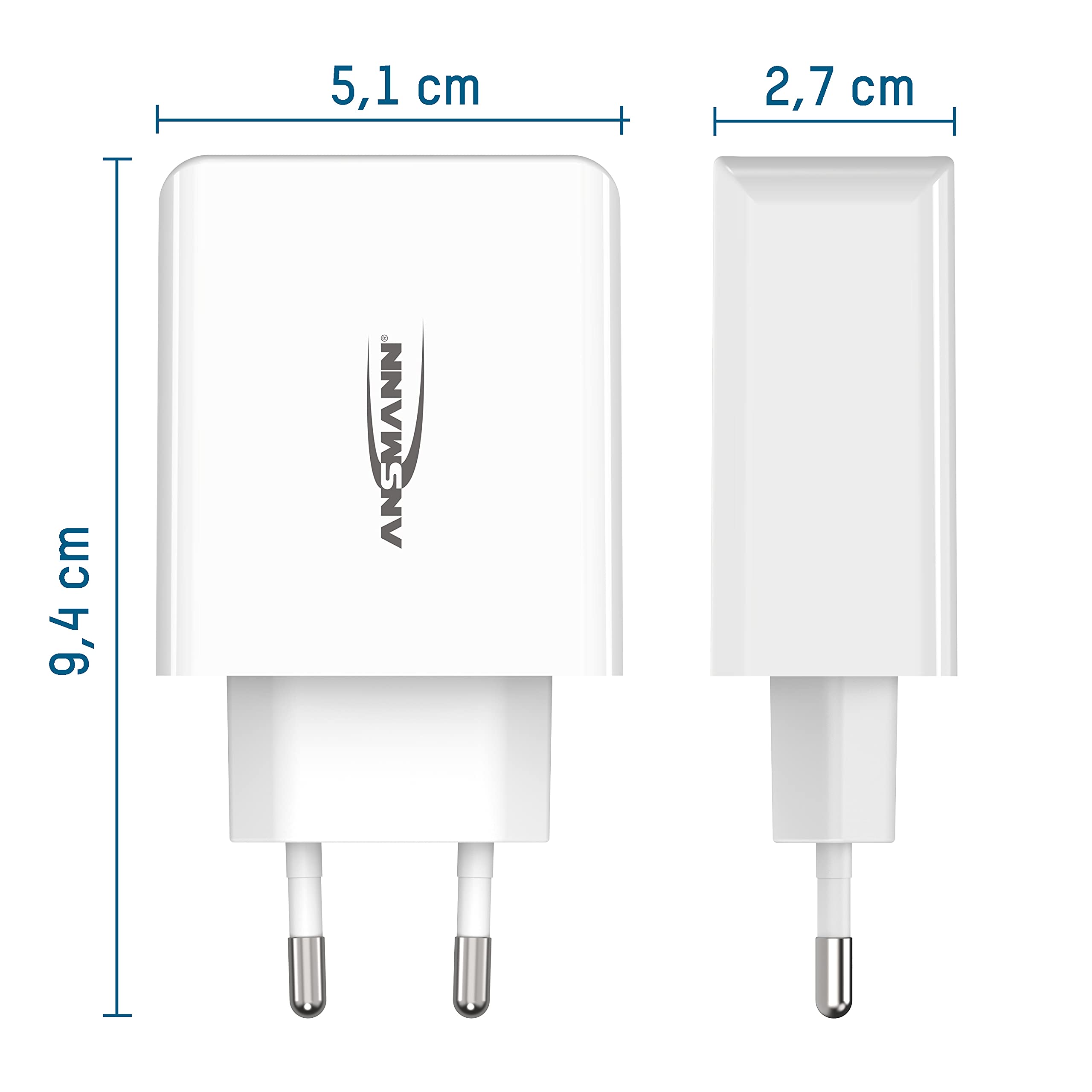 ANSMANN Caricatore USB 2 Porte 12W Con Controllo Intelligente – Per Smartphone, Tablet, GoPro E E-book