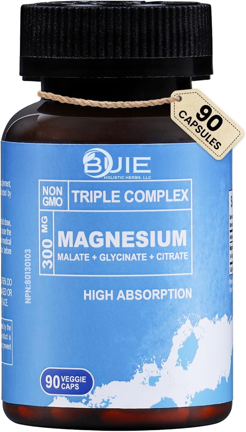Triple Complex Magnesium 300mg | High Absorption Magnesium Glycinate, Citrate & Malate Supplement | Supports Muscle Function, Metabolism & Heart Health | Vegan, Non-GMO | 90 Capsules (Pack of 2)