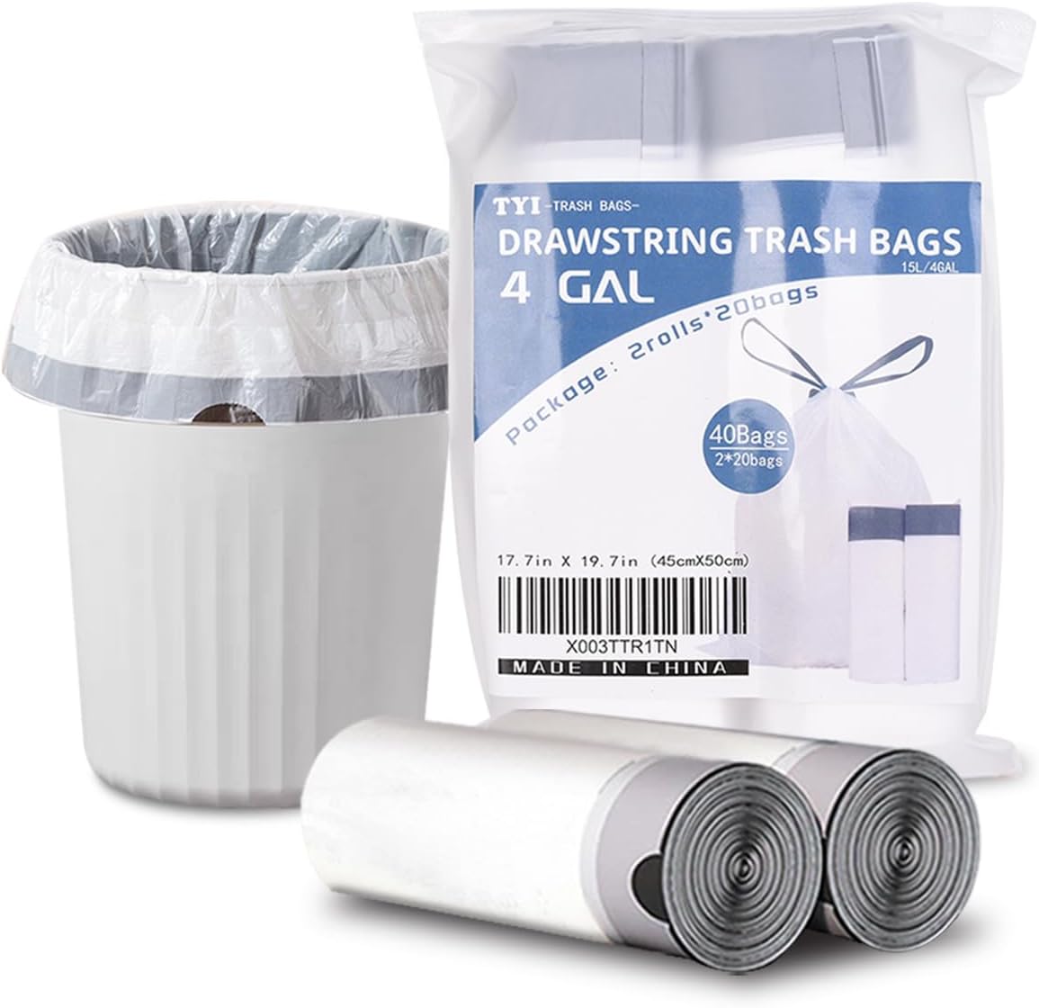 Amazon.com: 4 Gallon Trash Bags, 40 Count Drawstring Garbage bags ...
