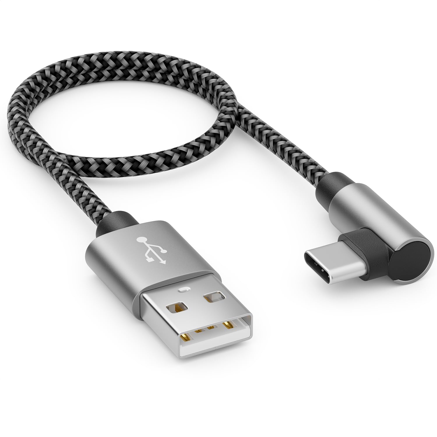 deleyCON 0,30m USB-A na USB-C Kabel - Wtyk USB C 90° Kątowy - Krótki 30cm A na C Kabel Ładowania do iPhone 17 15 16 Pro Max Air Samsung S26 S25 S24 Pixel iPad Pro MacBook Air Tablet Switch PS5