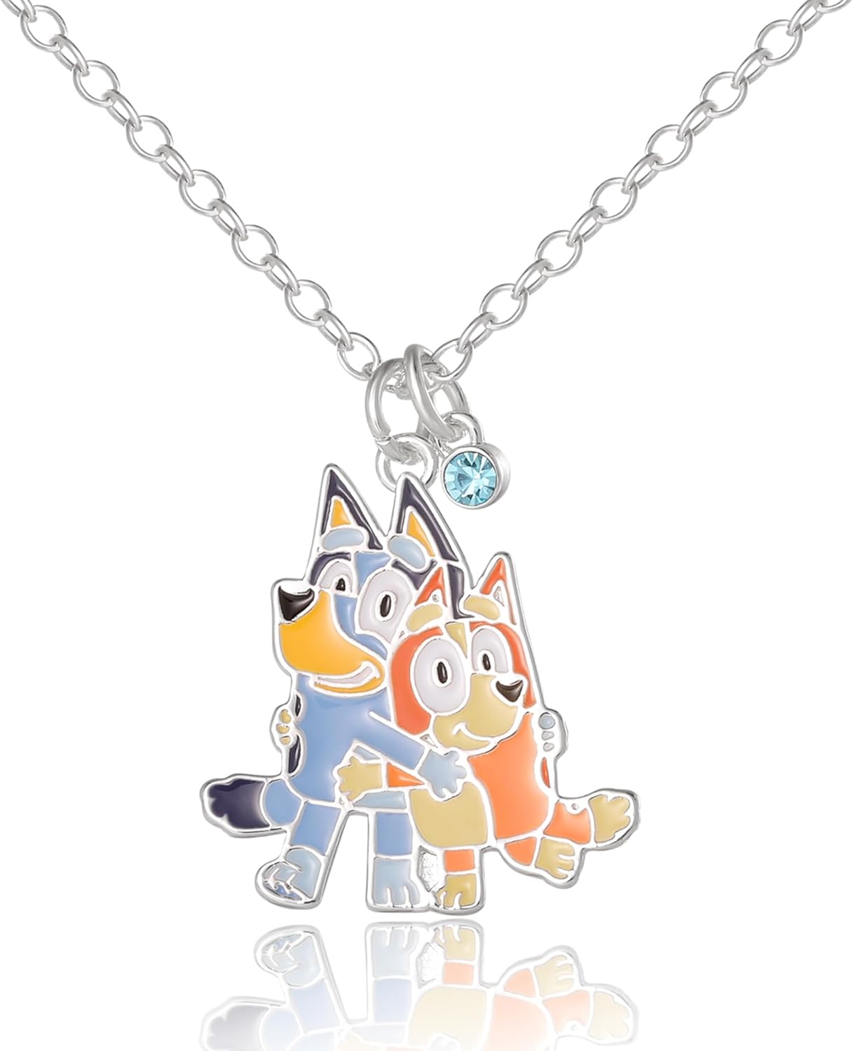 Bluey and Bingo Hugging Pendant Necklace Official License, 16"+2" Silver Flash-Plated Bluey Family Necklace
