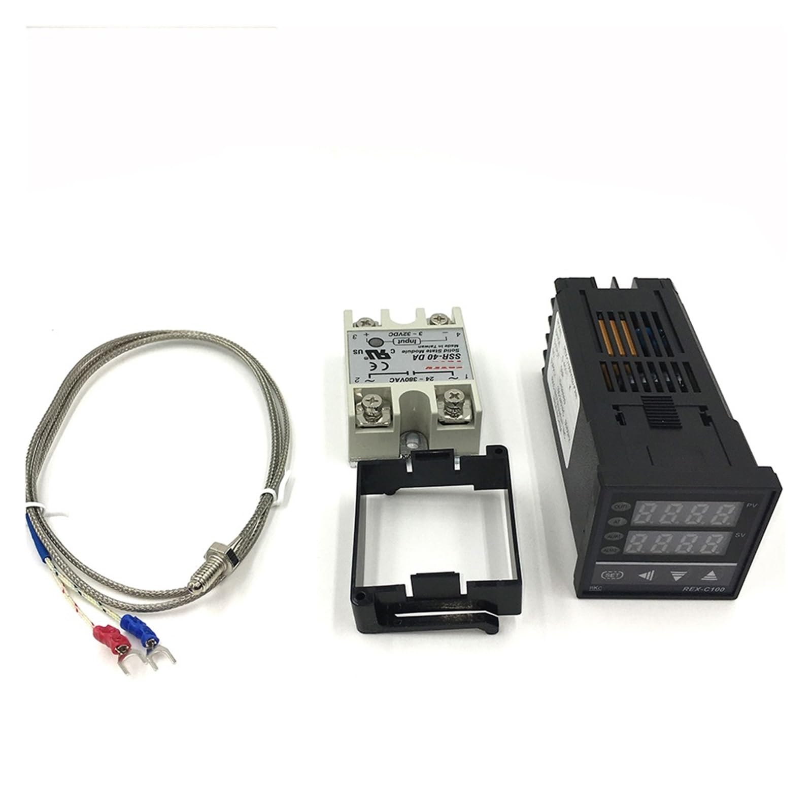 Termostato Intelligente, REX-C100 Termostato regolatore di Temperatura PID Digitale, Uscita SSR Max.40A Relè SSR Sonda termocoppia K(C100 Set)