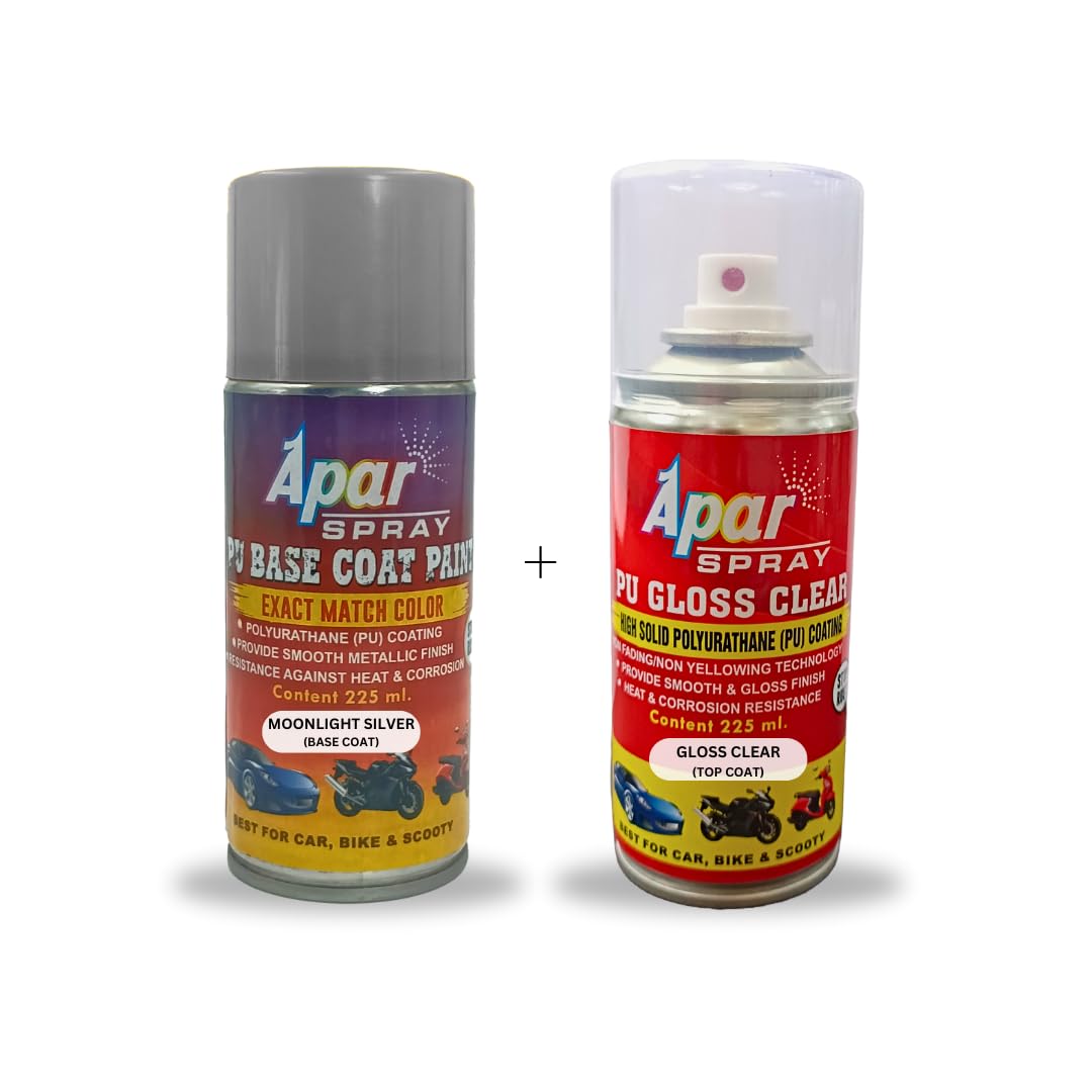 APAR PU 2K Spray Paint Moonlight Silver (RC Colour Name)+ PU GC Compatible for Renault cars -225 ml (Pack of 2-Pcs)