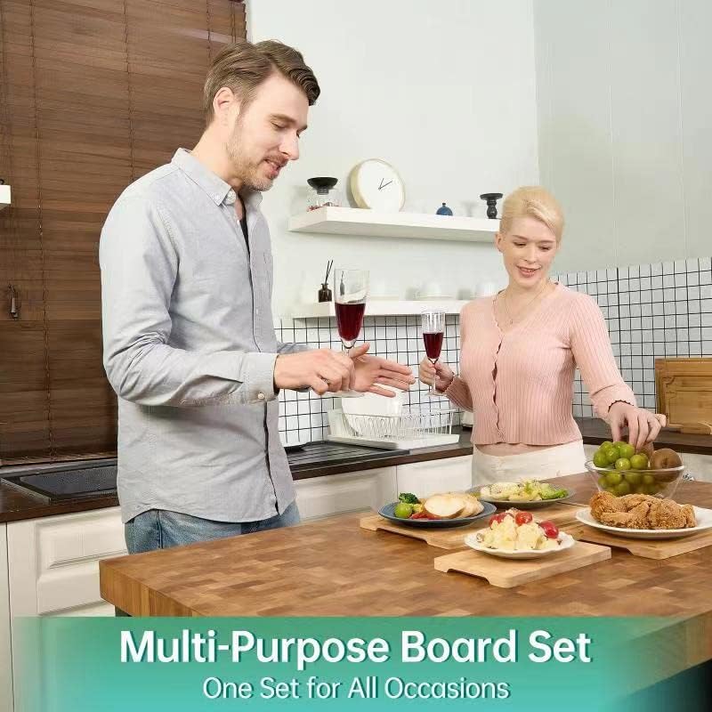 Bamboo Cutting Boards for Kitchen, Wood Cutting Board with Holder, Bamboo Cutting Board Set Reversible with Juice Grooves for Meat Cheese Fruit and Vegetables (Four Piece Set) - Image 8