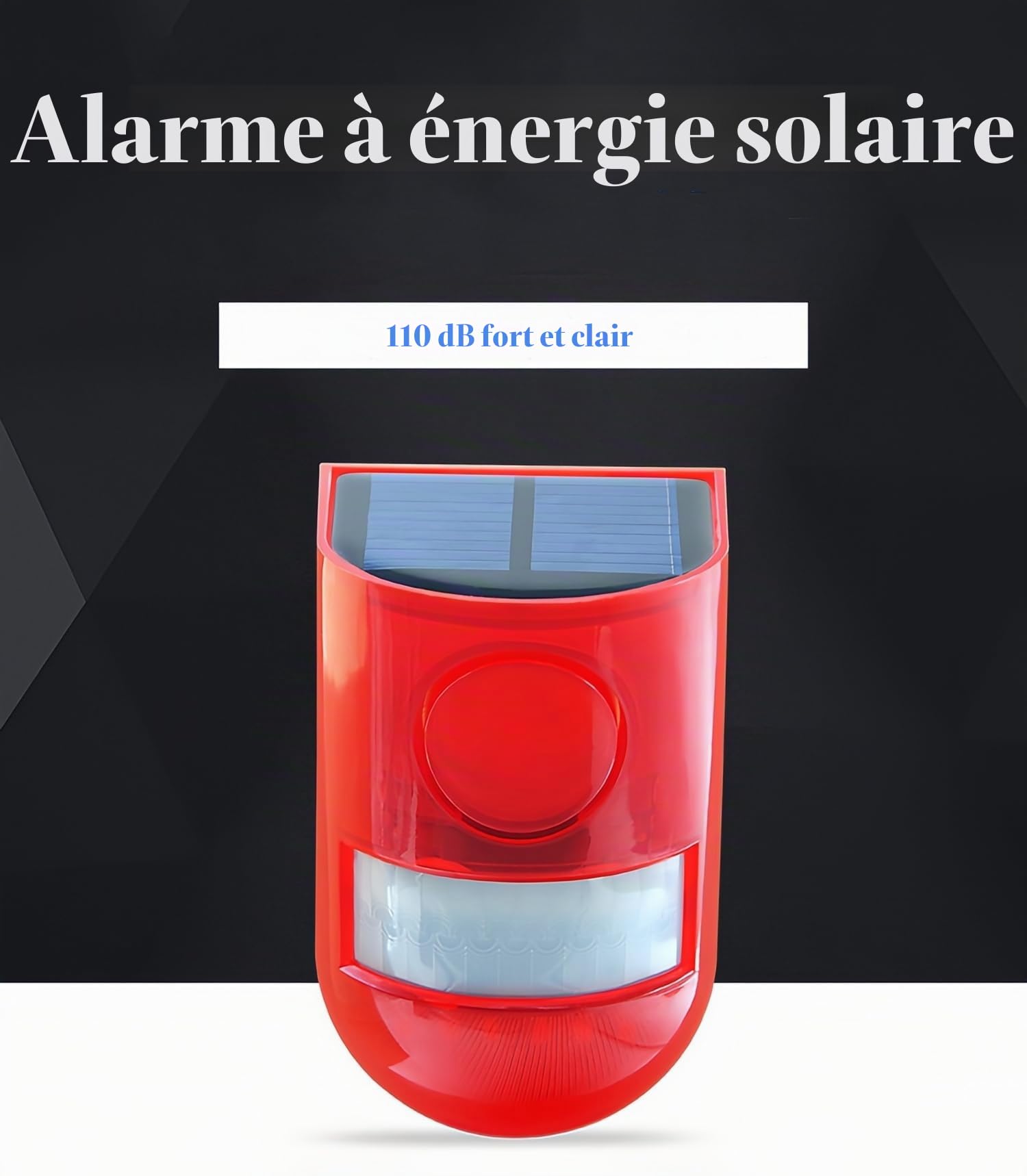 4 Pack Alarme Solaire Détecteur de Mouvement Sonore et Lumineux pour l'Extérieur Dispositif Etanche Sirène 110db Son Alerte Flash Avertissement Système d'Alarme de Sécurité pour la Maison