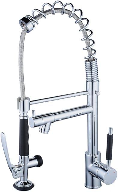 Beelee Professional Chrome Spring Kitchen Sink Mixer Tap 360 Degree Rotation Single Holder Single Hole Pull Out Spray + Swivel Mixer Spout