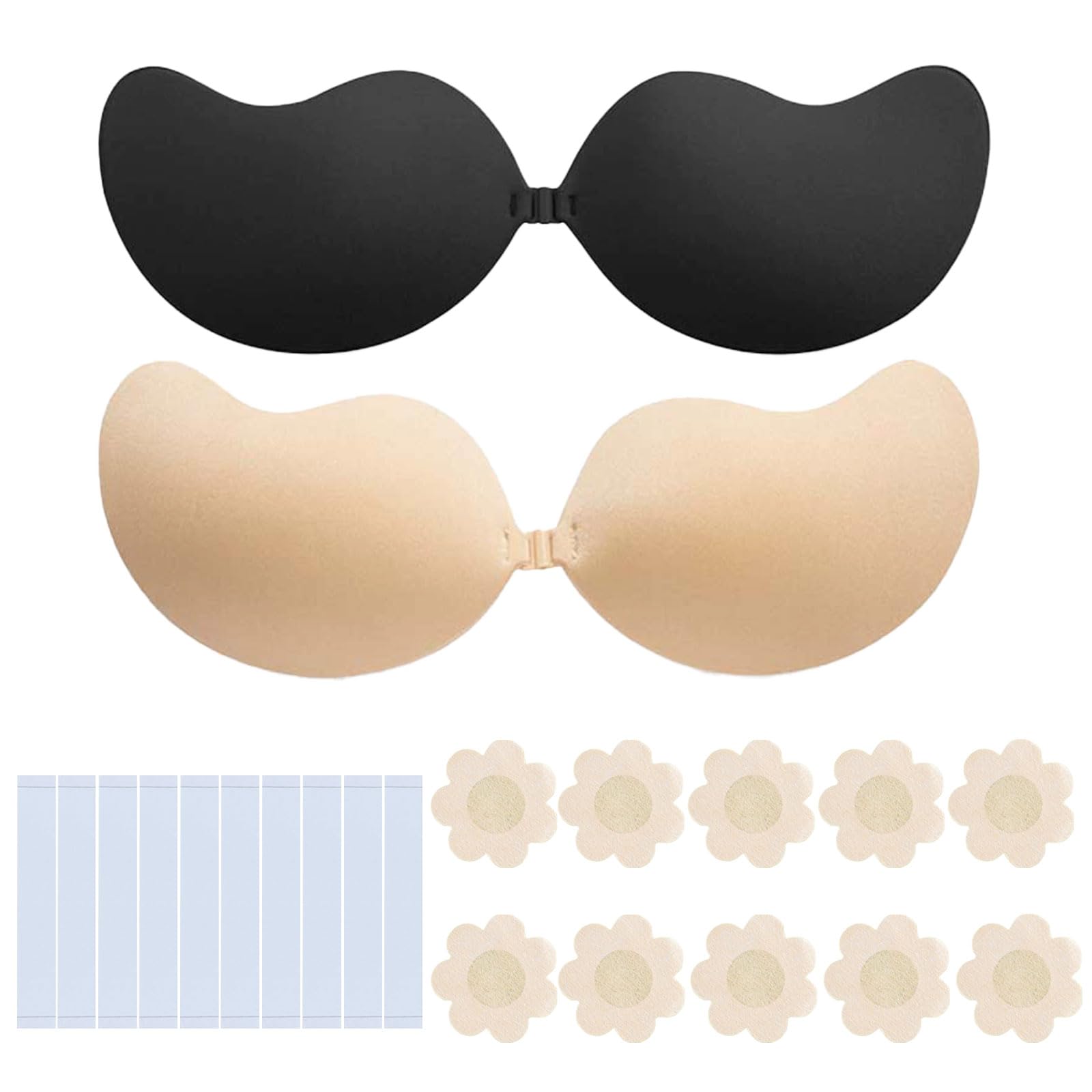 Soutien-Gorge Adhésif Push Up Ensemble, sans Bretelles, avec Adhésives Double Face et Cache-Tétons