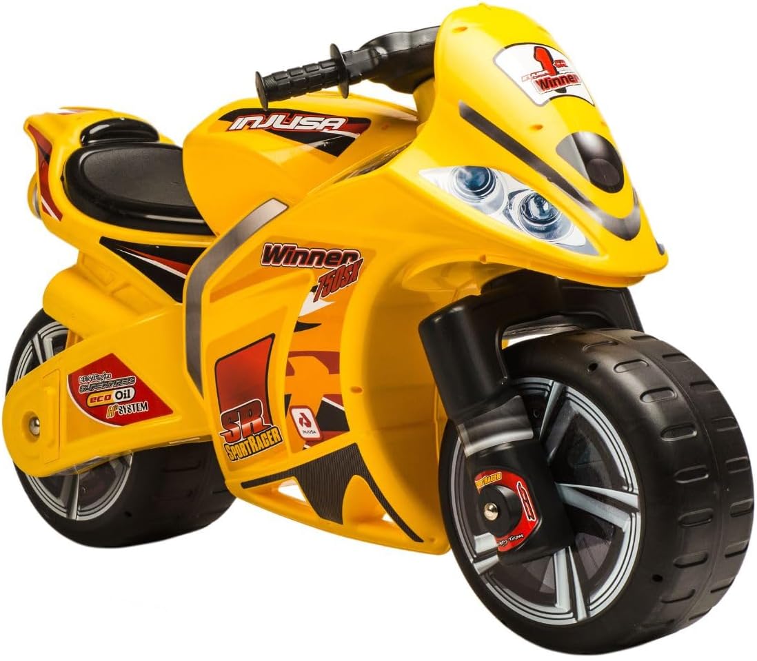 INJUSA โ Winner XL Ride-on Motorbike, for Children 4-7 Years, with Ergonomic Design, Large Size, Wide Plastic Wheels and Carrying Handle, Non Electric, Yellow Colour