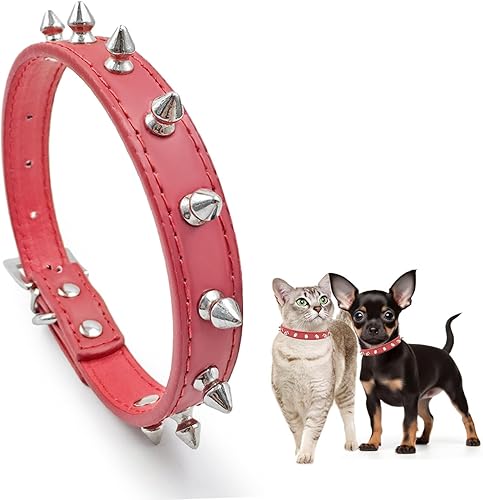 Miniatura 6 de Enjoying Collar de perro con pinchos para gatos collar de cuero ajustable para mascotas con pinchos para gatos cachorros perros pequeños medianos y