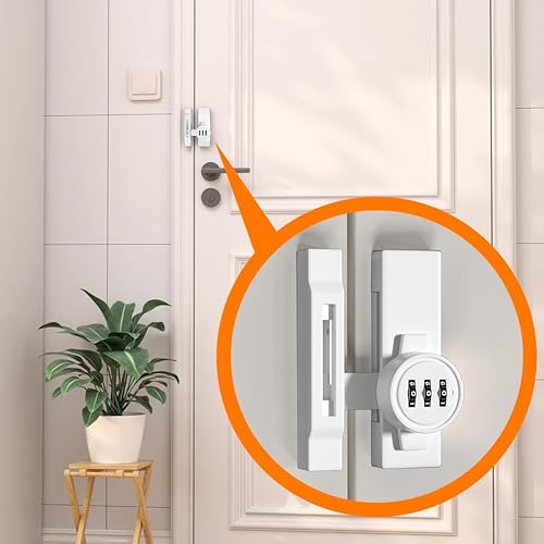 Miniatura 5 de Paquete de 2 cerraduras mecánicas blancas con contraseña para puertas de granero, entrada sin llave para proteger la privacidad, pestillo abatible