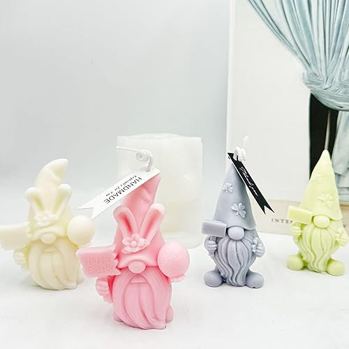 Vista 27 de 3 moldes de silicona para velas de gnomo de Pascua, lindo conejo, oreja, gnomo, para aromaterapia, jabón, arcilla polimérica, adorno de yeso, arte