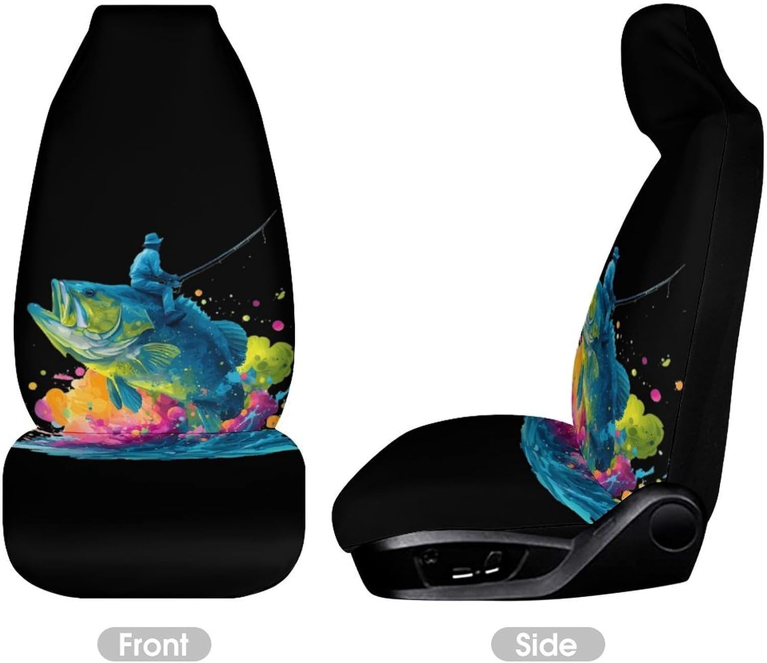 Fishing Fish Colorful Splashes Wave Car Seat Protector Front Seats Universal Fit Automotive Accessories