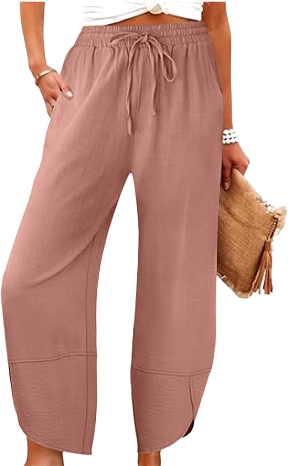 Women's Capri Pants Casual Summer Cropped Tulip Pants Lounge Harem Trousers with Pockets Beach Vacation Clothes