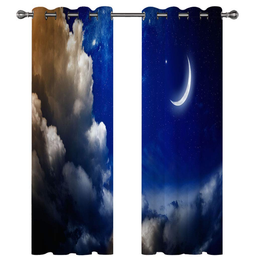 Cortinas Infantiles Habitacion Opacas Impresión Digital 3D Mar Azul Profundo De Nubes Cortinas Dormitorio Ventana Termicas Aislantes Frio Y Calor con Ojales 2 Piezas 234X230Cm