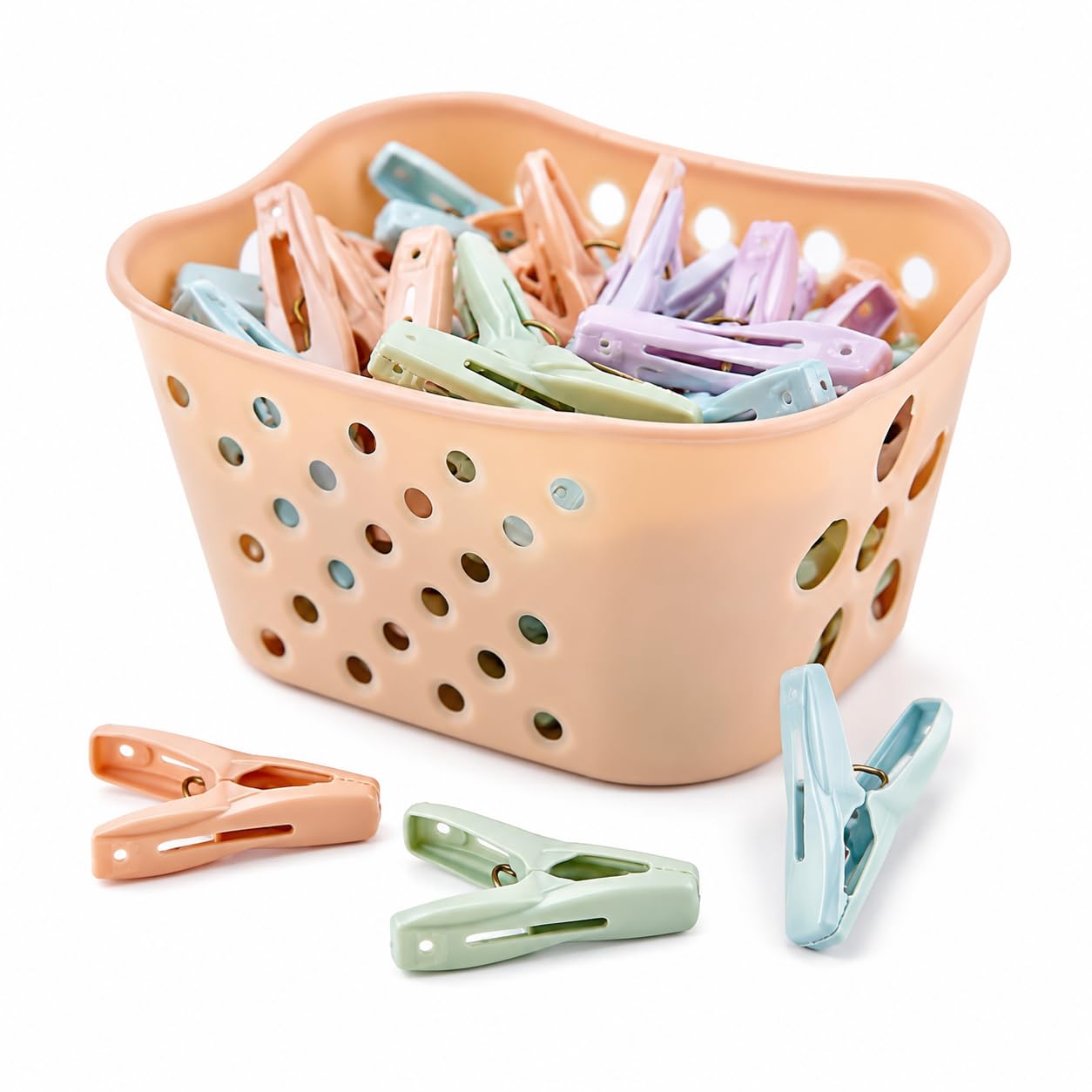 30 Mixed Colour Clothes Pegs with Storage Basket – Pastel Laundry Clips for Socks, Underwear & Light Garments