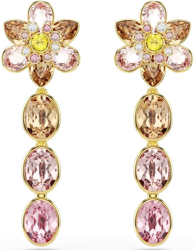 Idyllia drop earrings Mixed cuts, Flower, Multicolored, Gold-tone plated