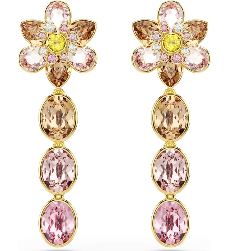Idyllia drop earrings Mixed cuts, Flower, Multicolored, Gold-tone plated