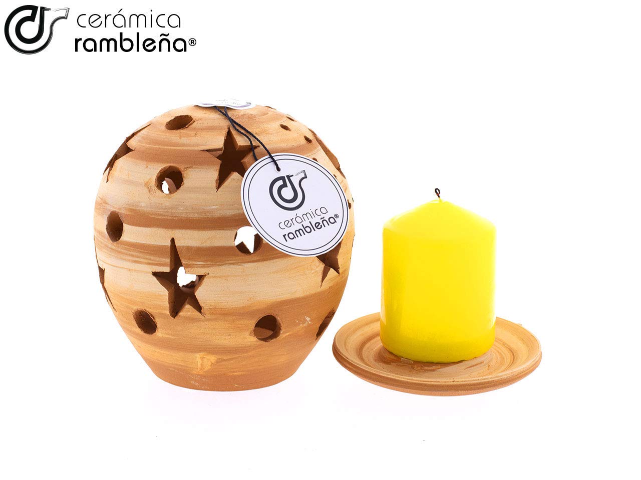 CERAMICZNY RAMBLEÑA | Świecznik z czerwonego błota Model Ball | Świecznik Latarnia | Dekoracyjne świeczniki | 100% Handmade | 12x12x14 cm