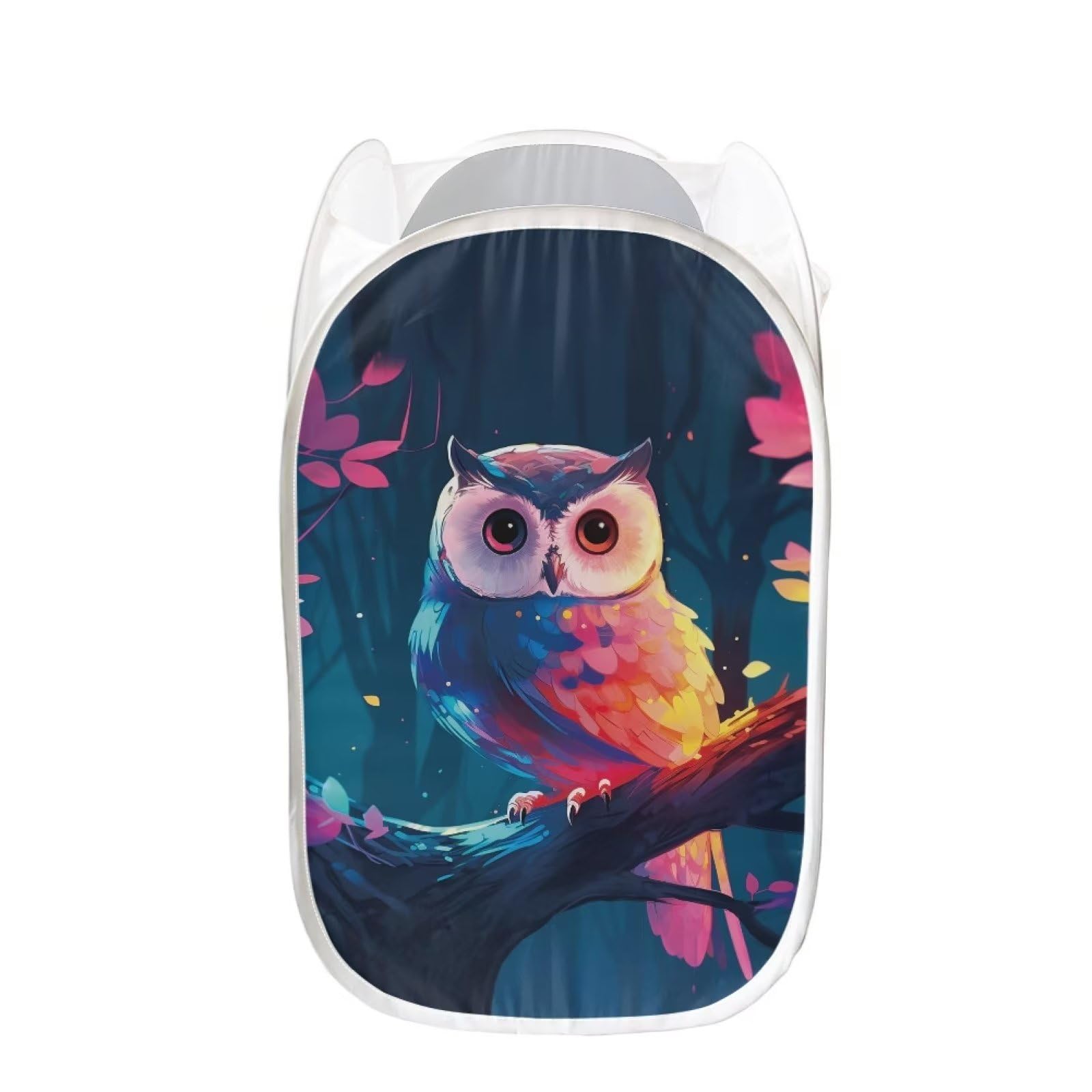 Forchrinse Cartoon 3D Owl Mesh Pop Up Laundry Basket Hamper for Kids Animal Print Cloth Hamper Collapsible Home Laundry Basket Washable