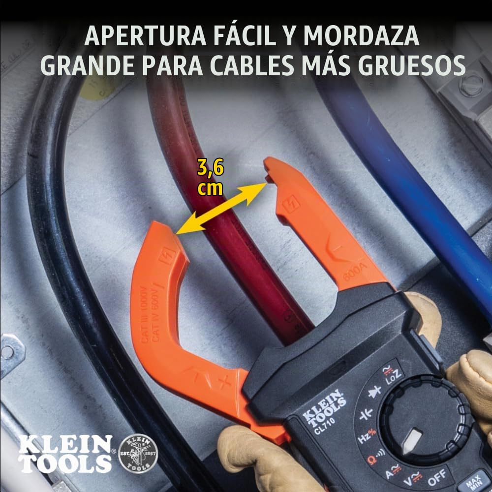 Klein Tools CL710 Pinza Amperimétrica Digital 600A AC/DC | Multímetro de Pinza TRMS Auto Rango Profesional | Voltaje Resistencia Frecuencia Capacitancia | NCV LoZ Prueba de Continuidad CAT III