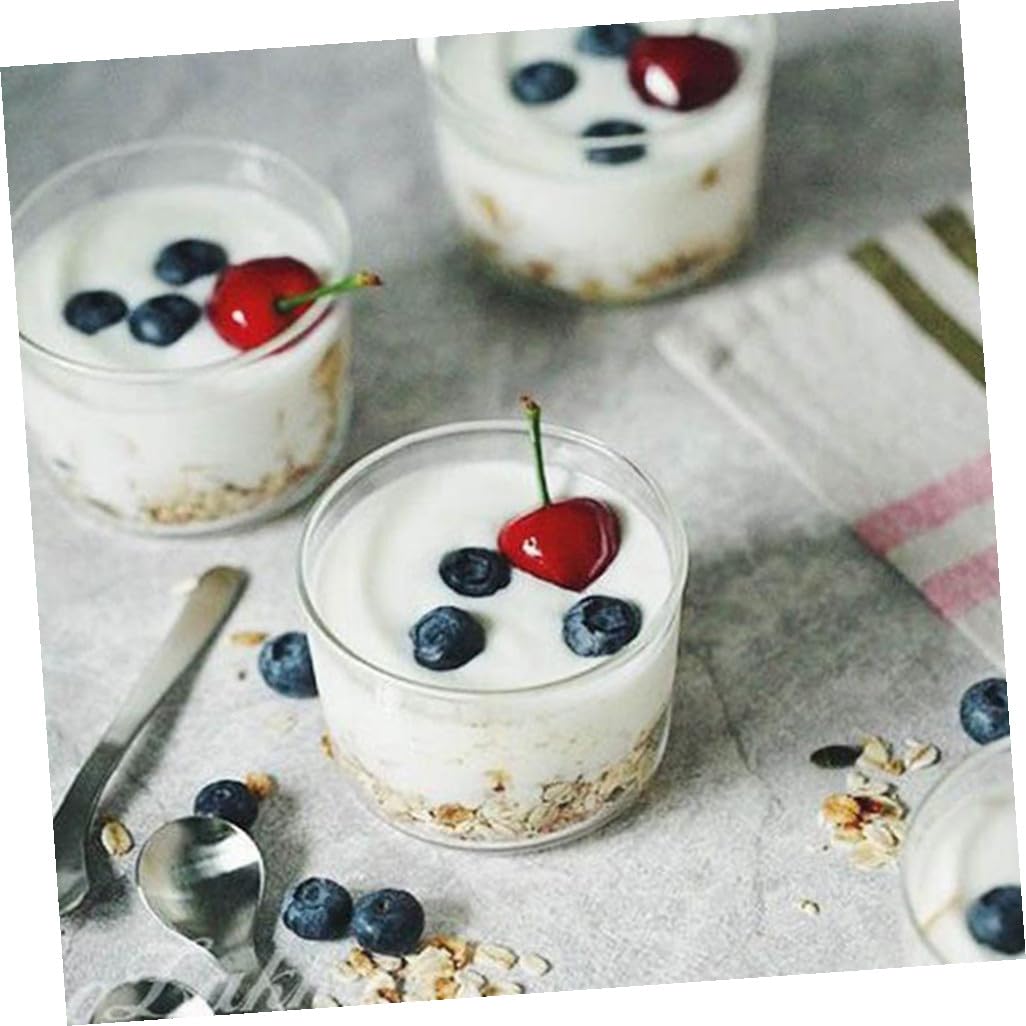 NOLITOY 4 Vasos de Postre de Vidrio Reutilizables 200 Ml, Tazas de Mousse Redondeadas para Hogar y Buffet, Moldes Prácticos para Cupcakes y Bebidas Frías, Aptos para Fiestas y Refrigerio