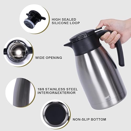 Miniatura 98 de Jarra térmica de acero inoxidable para café, termo de doble pared sellado al vacío, 12 horas de retención de calor Negro