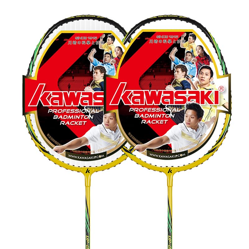 Image of Kawasaki Badminton Set of 2, Professional Lightweight Badminton Racket for Sports, Training and Entertainment Including 3 Badminton Balls & 2 overgrips & Carrying Bag (Get String)
