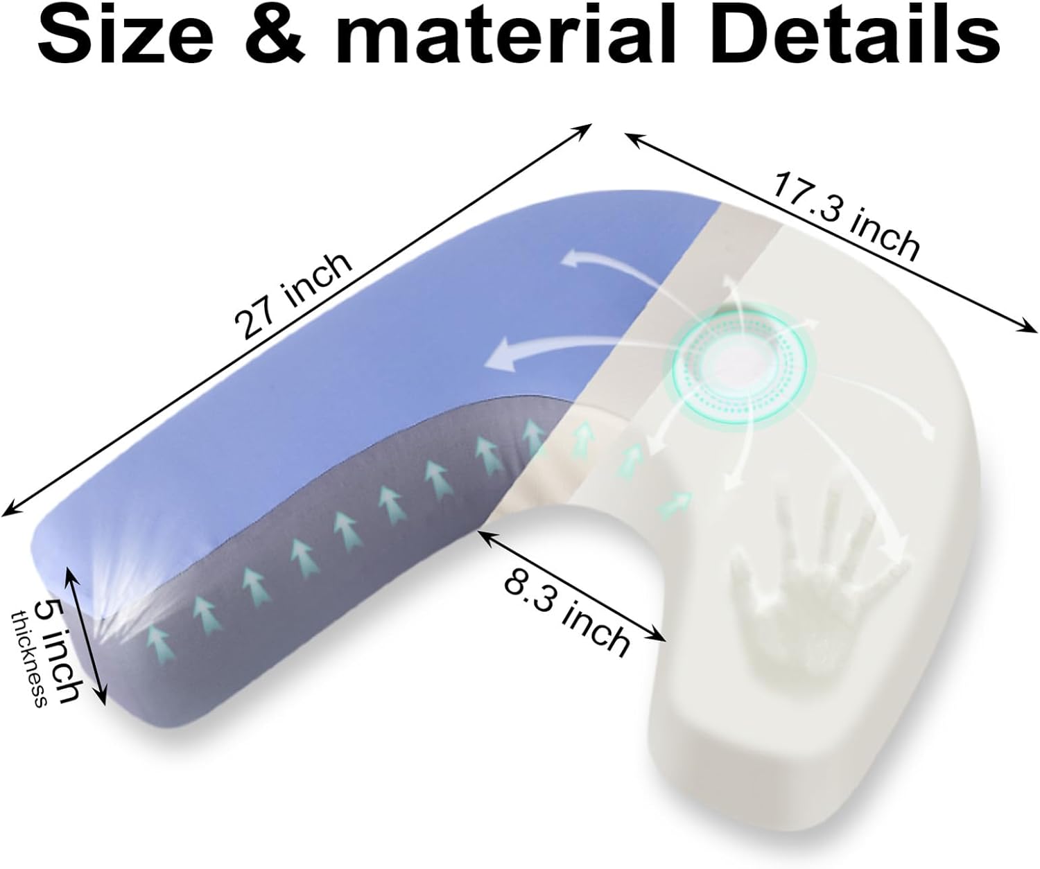 Side Sleeper Pillow,J-Shaped Side Sleeper Pillows for Adults Memory Foam Pillow for Neck Shoulder Pain Relief with Ear Hold,Removable Washable Cover 2 Packs White and Blue