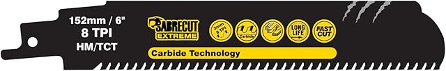 1 x SabreCut SCRS930HM Tungsten Carbide 152mm 8 TPI S930HM Very Fast Wood and Metal Cutting Reciprocating Sabre Saw Blade Compatible with Bosch Dewalt Makita and many others