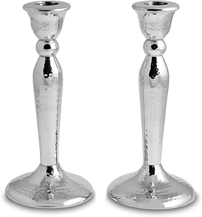 Classic Hammered Metal Candlestick Set Elegant Shabbat