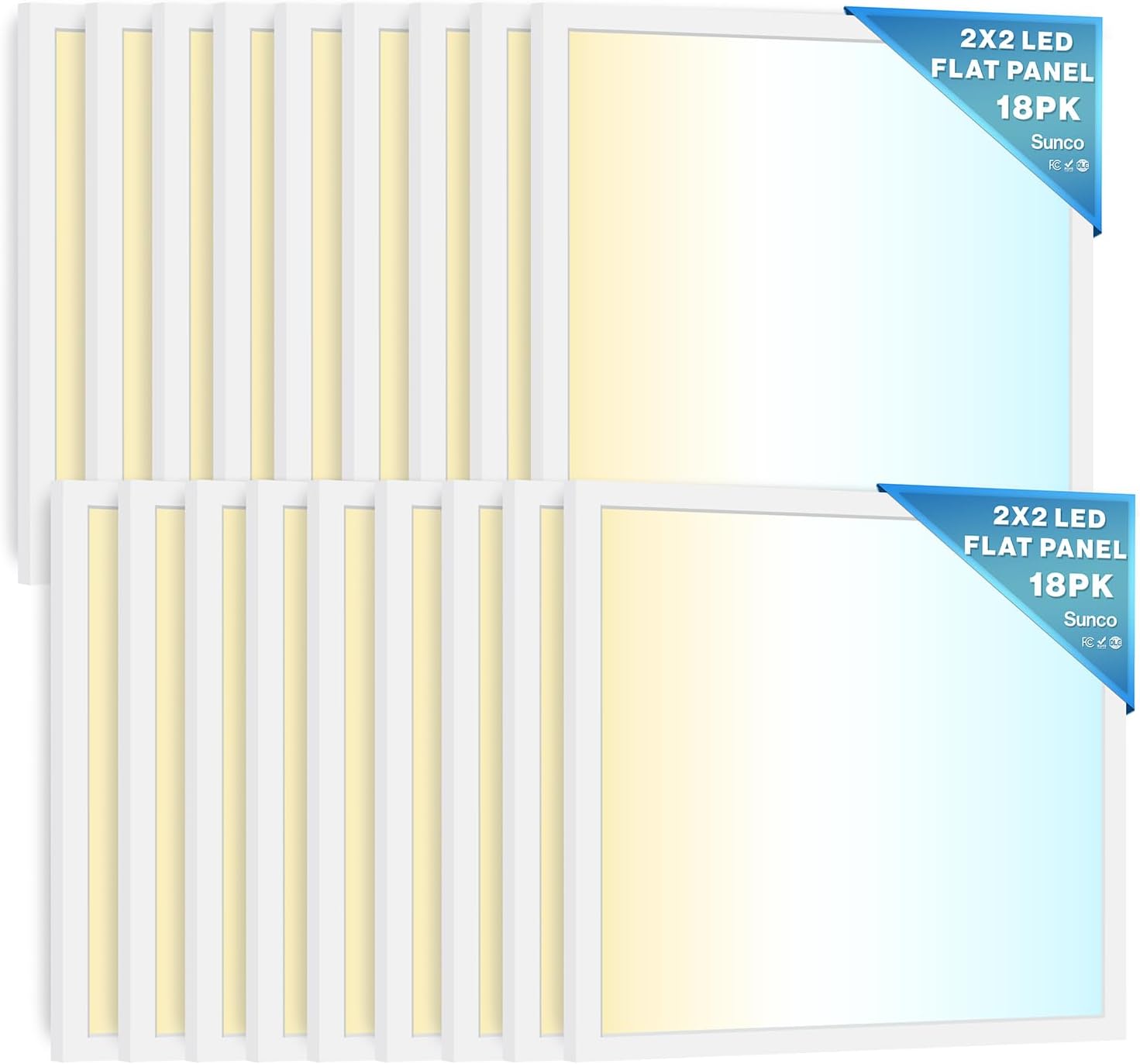 Sunco 18 Pack 2x4 LED Flat Panel Light Drop Ceiling Office Fixture, 7700 LM, Selectable Features, 40W/50W/60W, 4000K/5000K/6000K, Dimmable (0-10V), Dustproof ETL