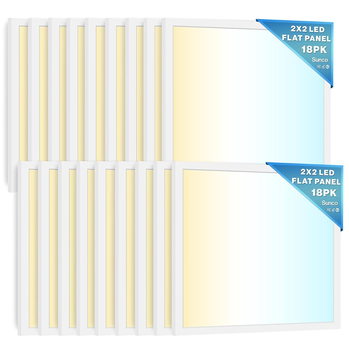 Sunco 18 Pack 2X2 Led Flat Panel Light, Dual Selectable Cct 4000K/5000K/6000K &