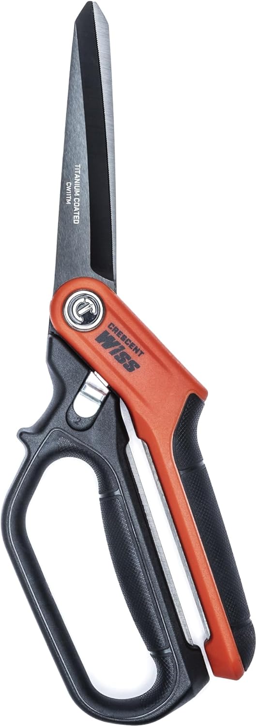 Crescent Wiss 11" Heavy-Duty Titanium Coated Single Ring Tradesman Shears - Industrial Utility Shears/Scissors for Cutting Leather, Wire, Cardboard - CW11TM