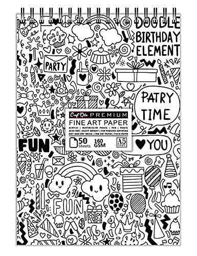 Craft Qila Party Time (50 Sheets, 100 Pages) A5 Sketchbook | Top Spiral-Bound Sketchpad for Artists | Professional Grade Drawing and Sketchbook